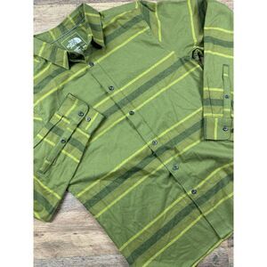 Men North Face Green Long Sleeve Approach‎ Flannel Button Stripe Shirt M